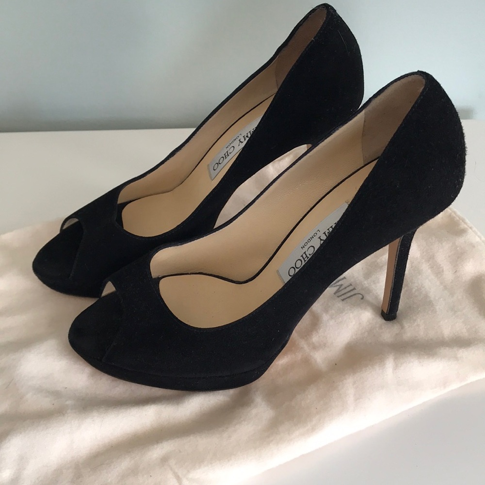 Jimmy Choo black suede peep toe pumps size 38